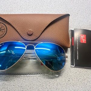 Ray-Ban Silver Frame Sunglasses with Blue Lenses